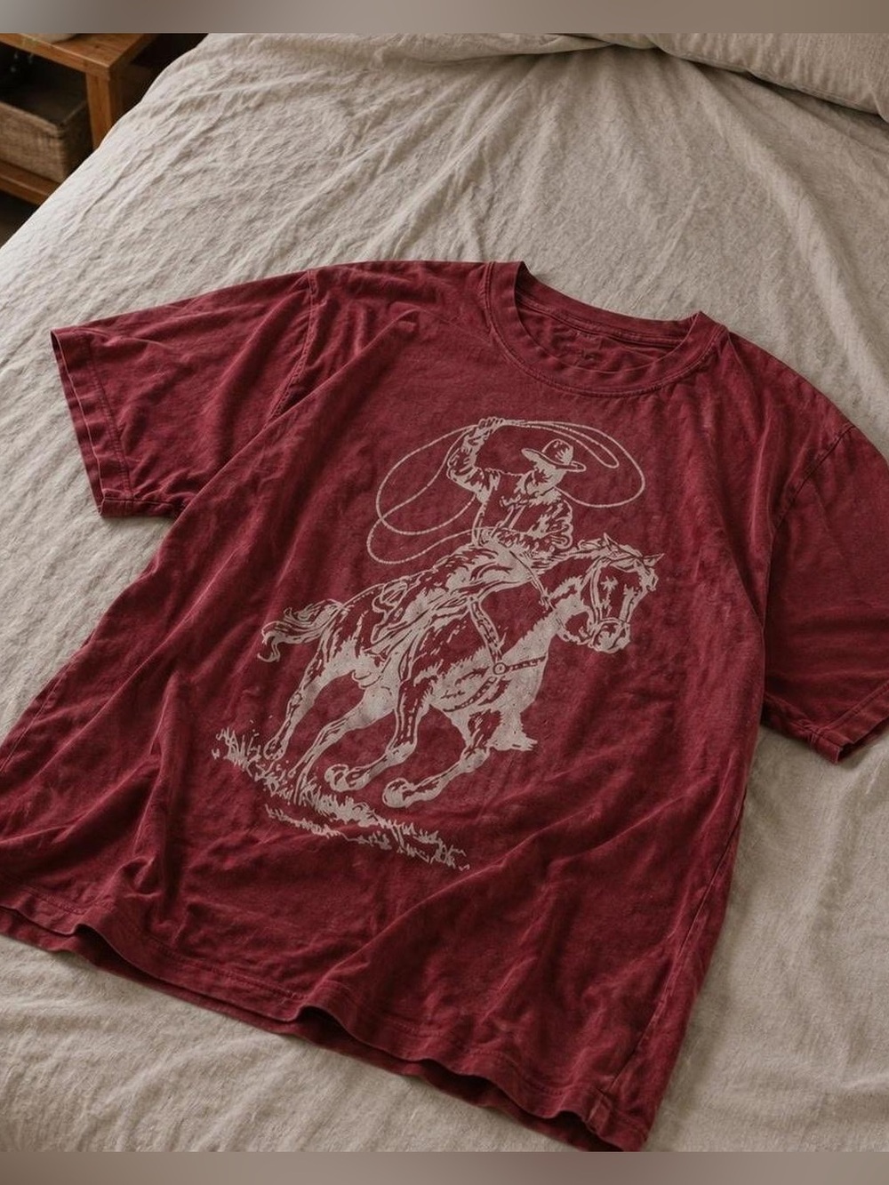 Gildan Maroon Short Sleeve Tee with Cowboy Horse Graphic